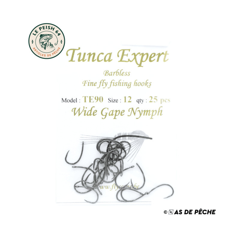 TUNCA EXPERT BARBLESS FLY HOOKS TE90 WIDE GAPE NYMPH SIZE 12